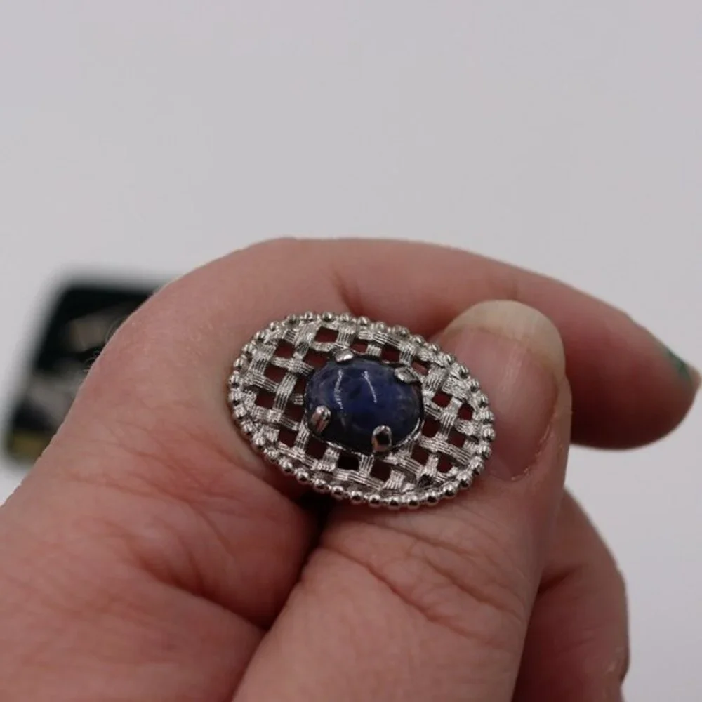 Sodalite Genuine Stone Blue Cuff Link & Tie Clip Set